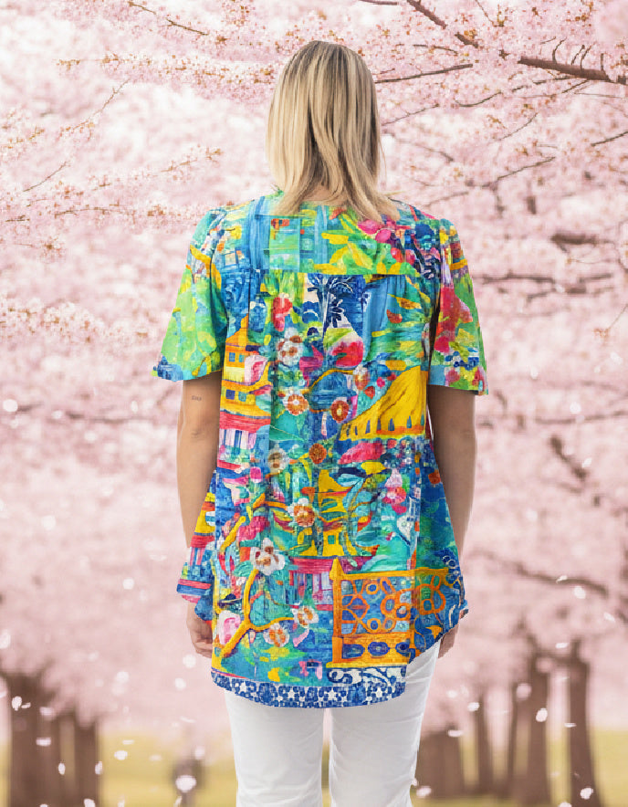Orientique Okyama V Top with Flared Sleeve