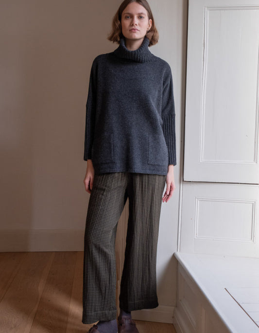 olive check cause cotton wide leg trousers