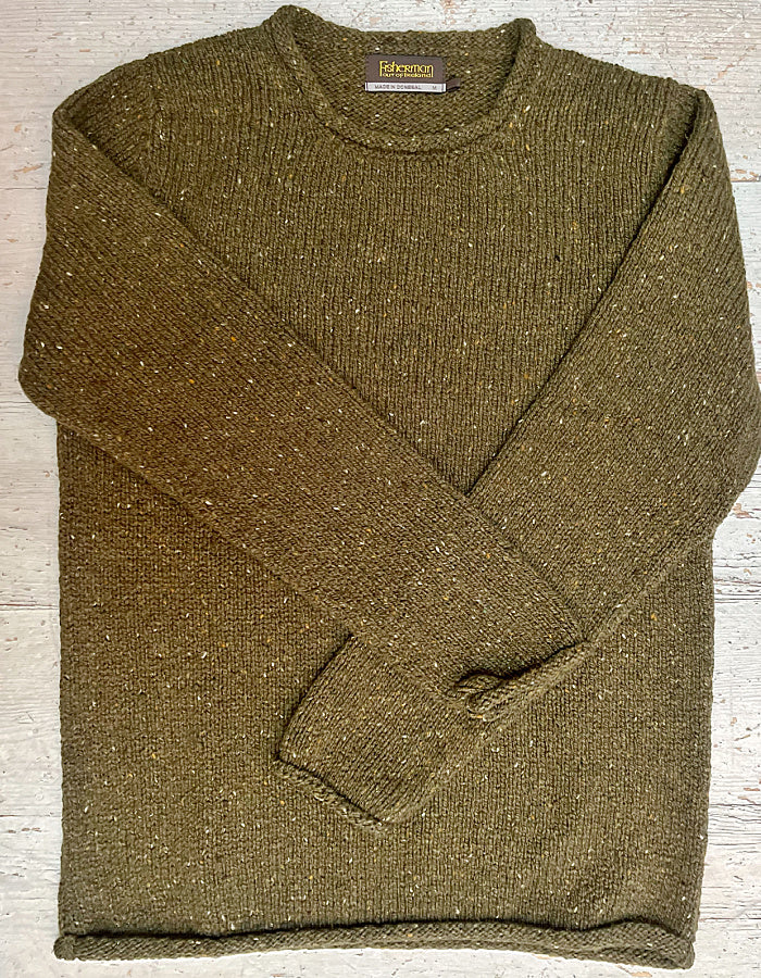 Fisherman out of Ireland Men's/Unisex Donegal Tweed Rollneck Sweater in Olive