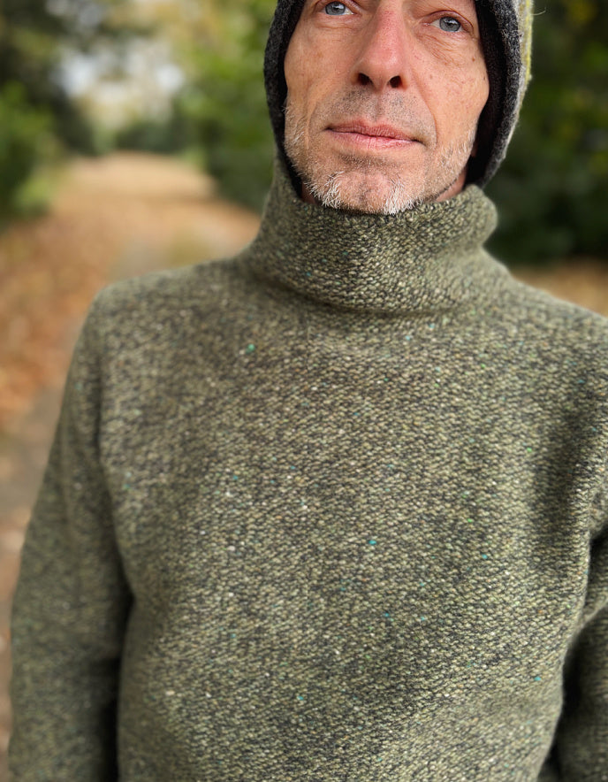 Fisherman out of Ireland Semi Felted Mock Neck Jumper in Olive