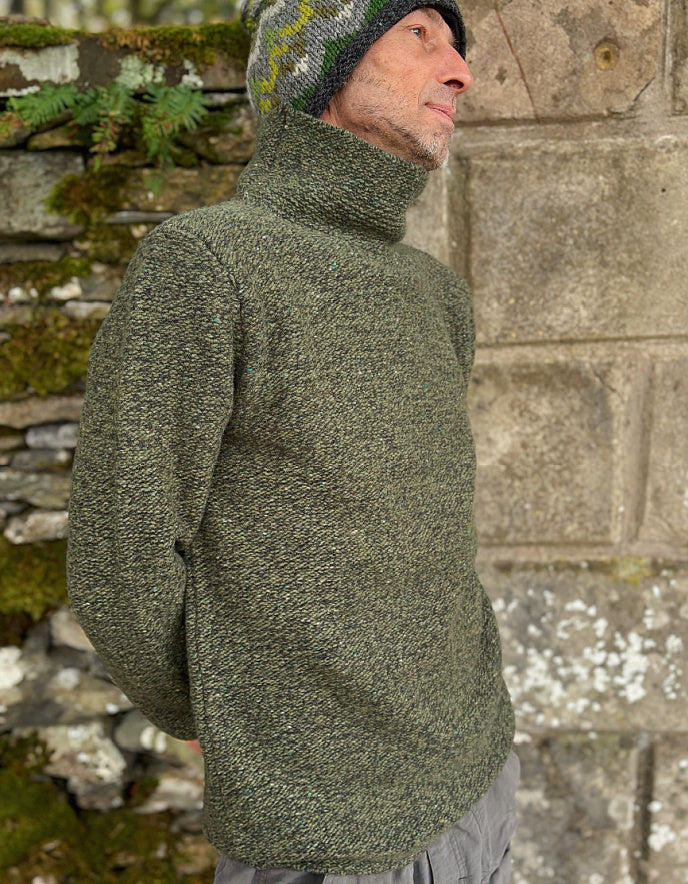 Fisherman out of Ireland Semi Felted Mock Neck Jumper in Olive