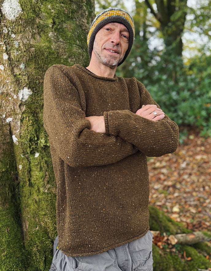 Fisherman out of Ireland Men's/Unisex Donegal Tweed Rollneck Sweater in Olive