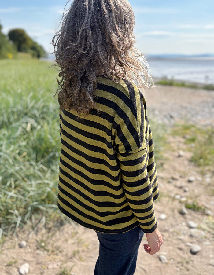 Neirami Boxy Knit in Olive and Charcoal Stripe