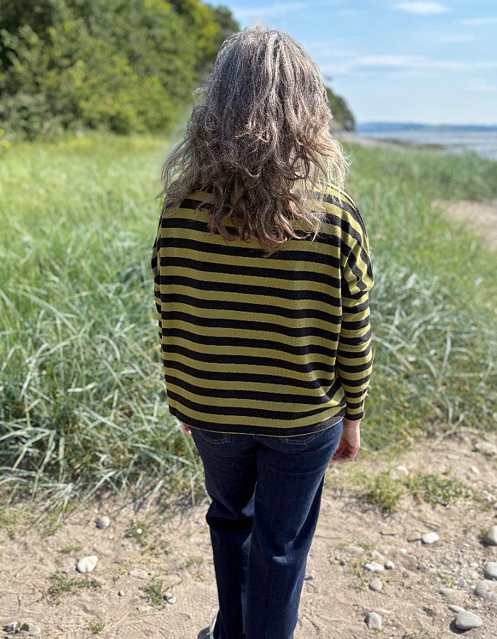 Neirami Boxy Knit in Olive and Charcoal Stripe