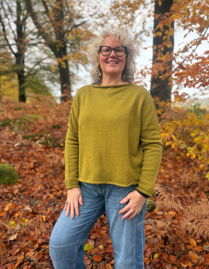 Ochre Pea Jumper in Moss Marl Cashmere & Lambswool