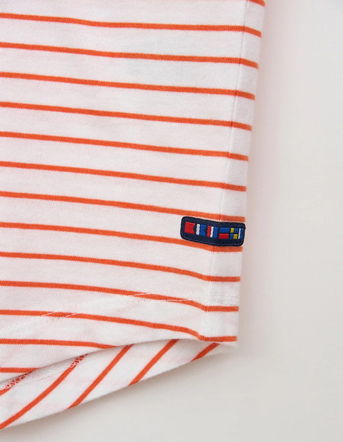 orange and white Breton striped T-shirt with short sleeves