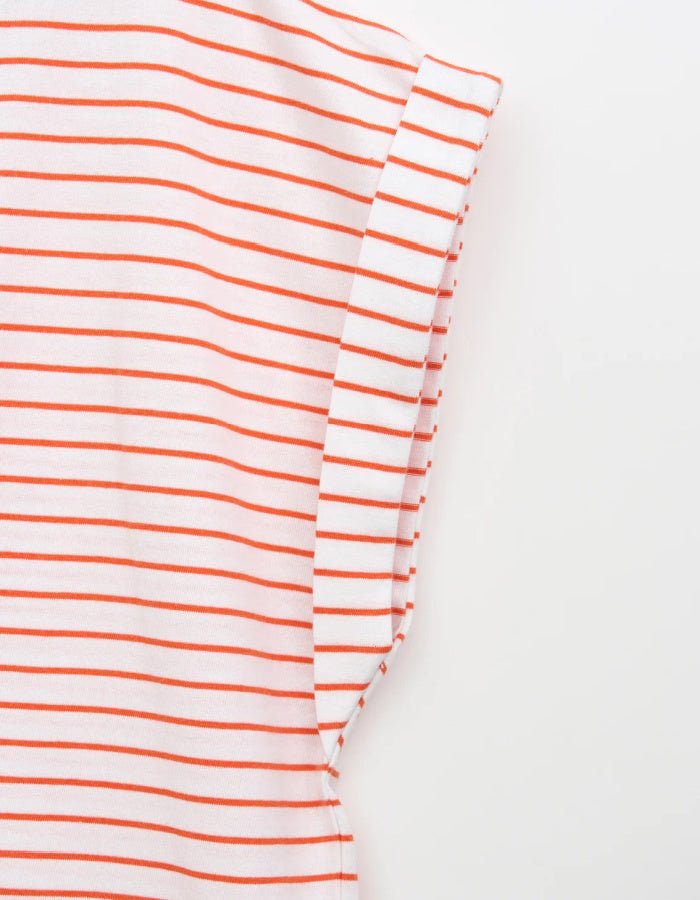 orange and white Breton striped T-shirt with short sleeves