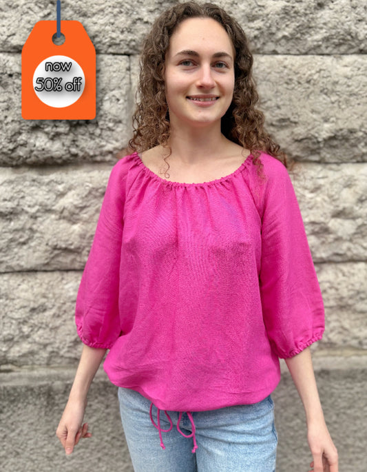 Escape Linen Top in Flamingo Pink