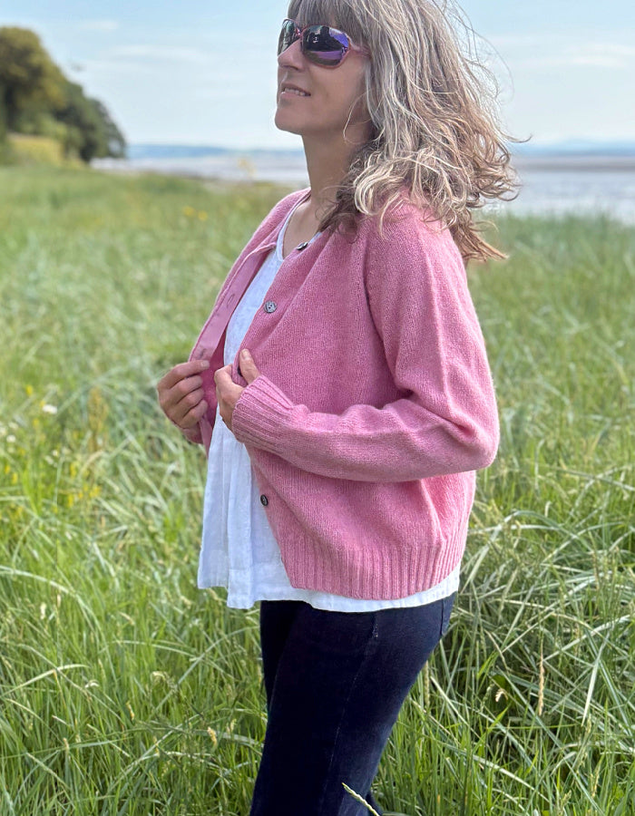 Harley Lambswool Short Cardigan in Sakura Pink