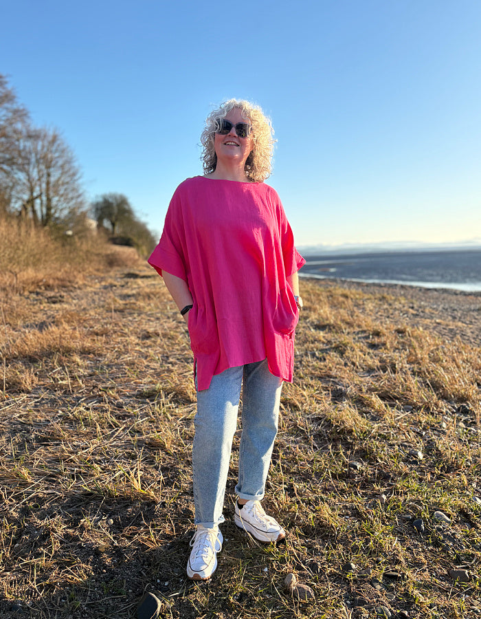 Linen Summer Tunic in Hot Pink