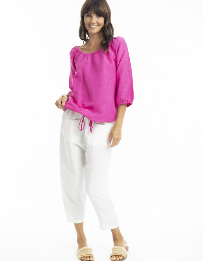 Escape Linen Top in Flamingo Pink