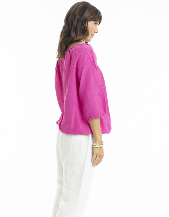 Escape Linen Top in Flamingo Pink