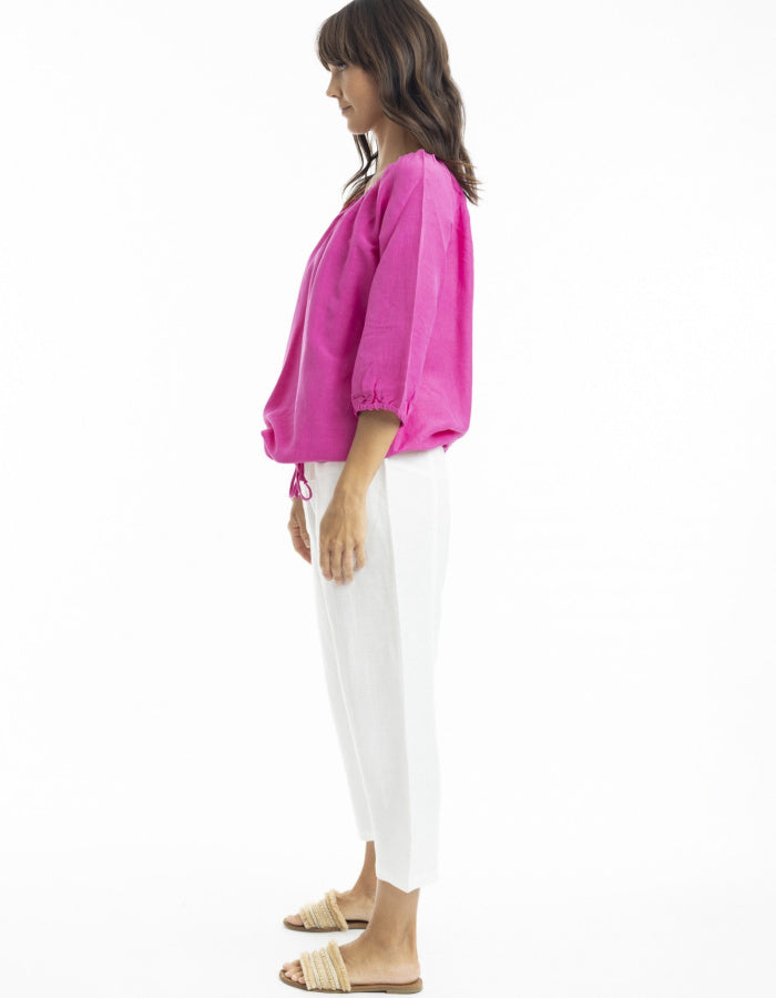 Escape Linen Top in Flamingo Pink