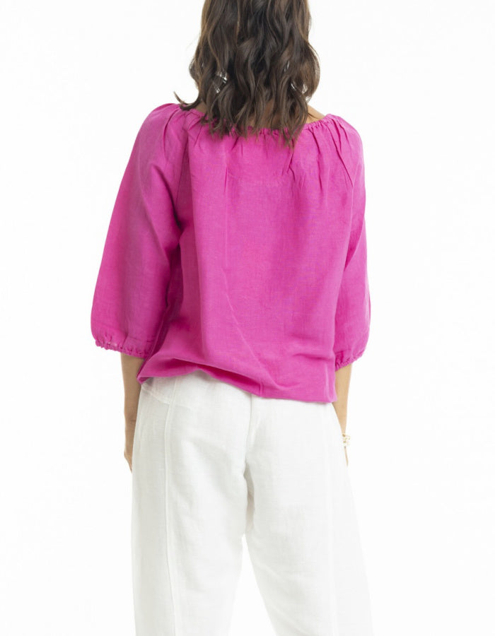Escape Linen Top in Flamingo Pink