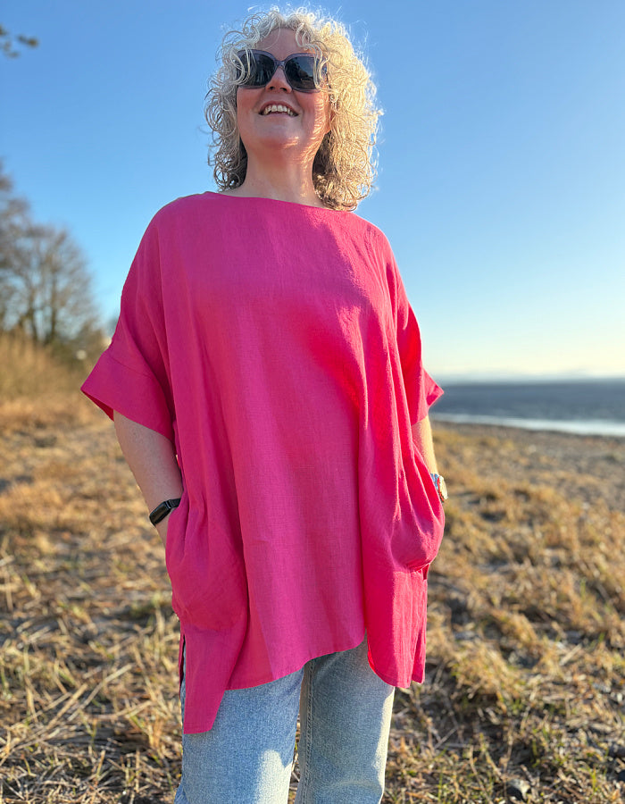 Linen Summer Tunic in Hot Pink