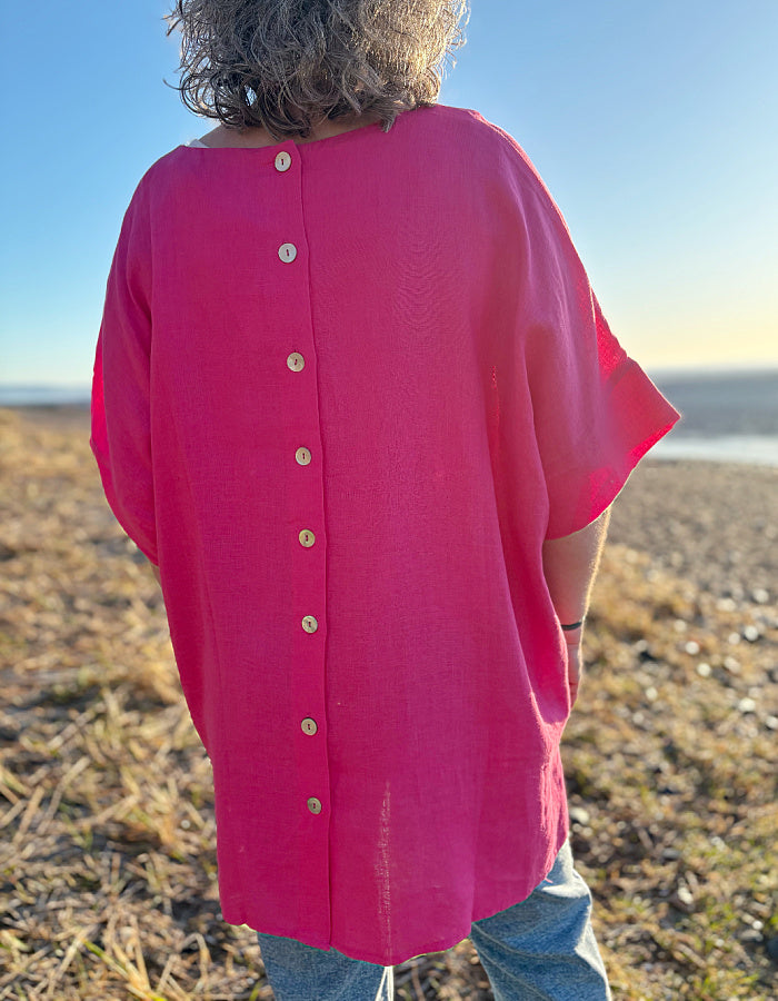 Linen Summer Tunic in Hot Pink