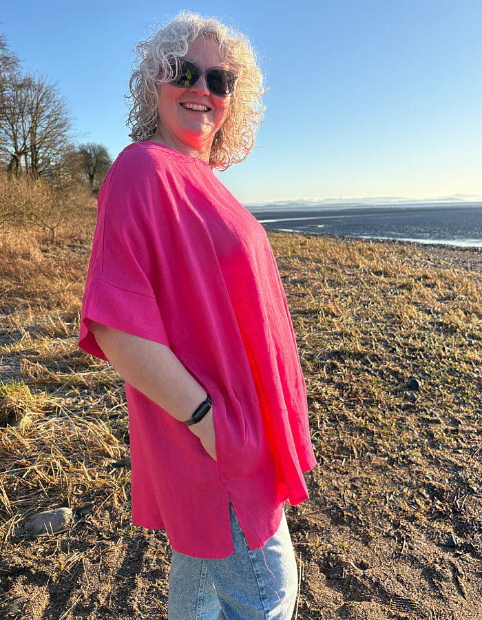 Linen Summer Tunic in Hot Pink