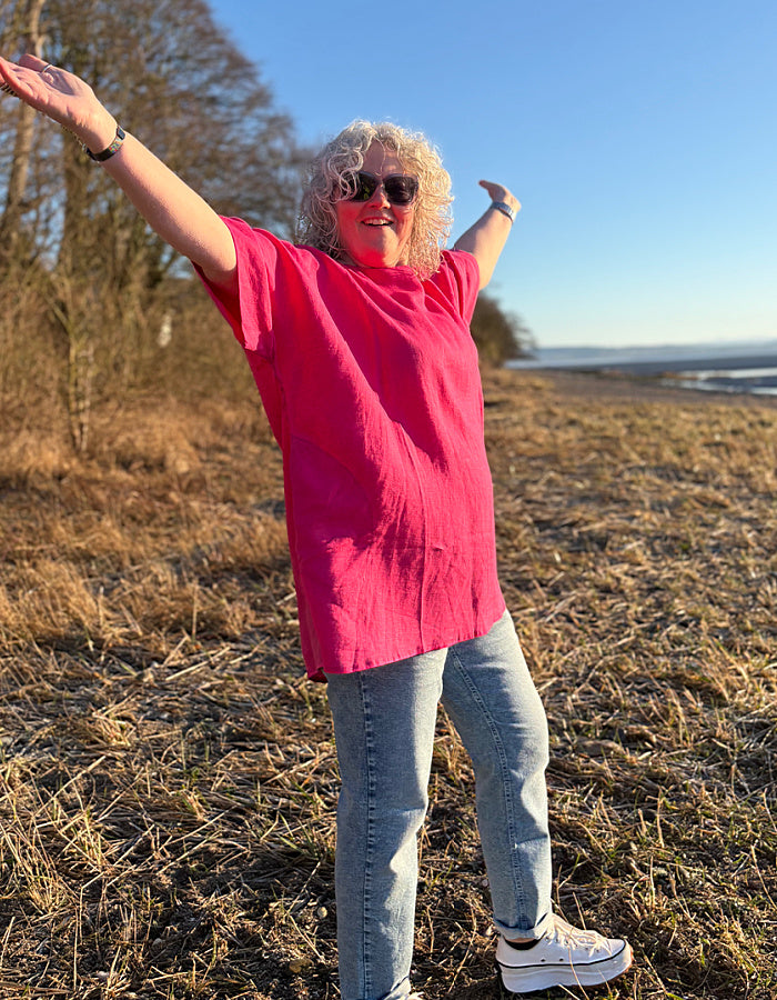Linen Summer Tunic in Hot Pink