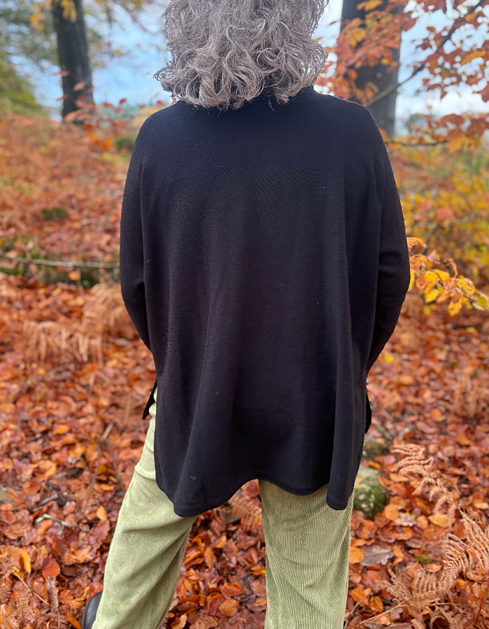 Ochre Carole Oversized Polo in Black Cashmere & Lambswool