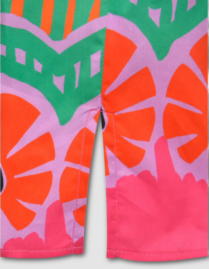 short sleeve tropical floral print shirt in pink orange green and turquoise