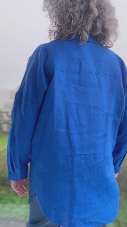 Pomodoro Oversized Linen Shirt in Cobalt