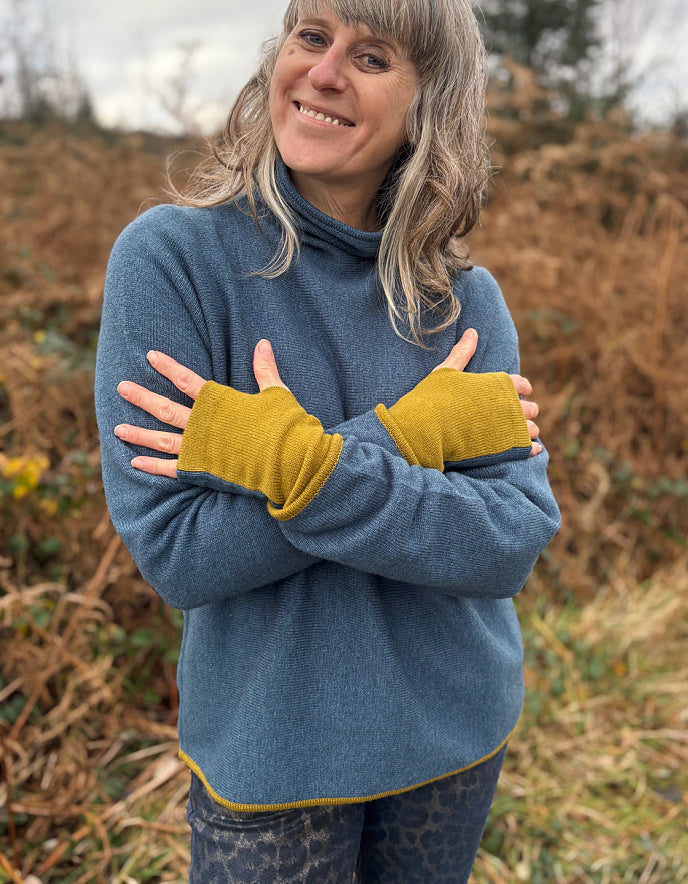 Ochre Capri Mock Neck Sweater in Denim