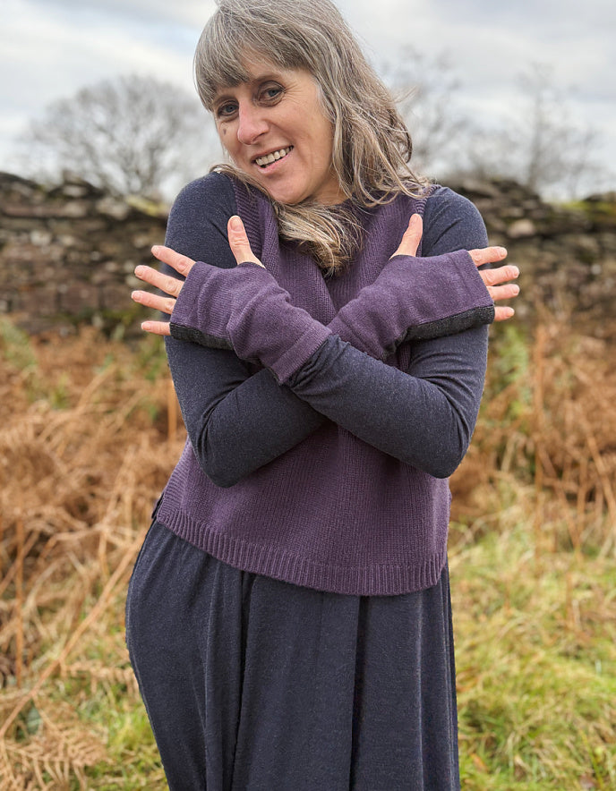 Ochre Cashmere Blend Two Tone Wrist Warmers