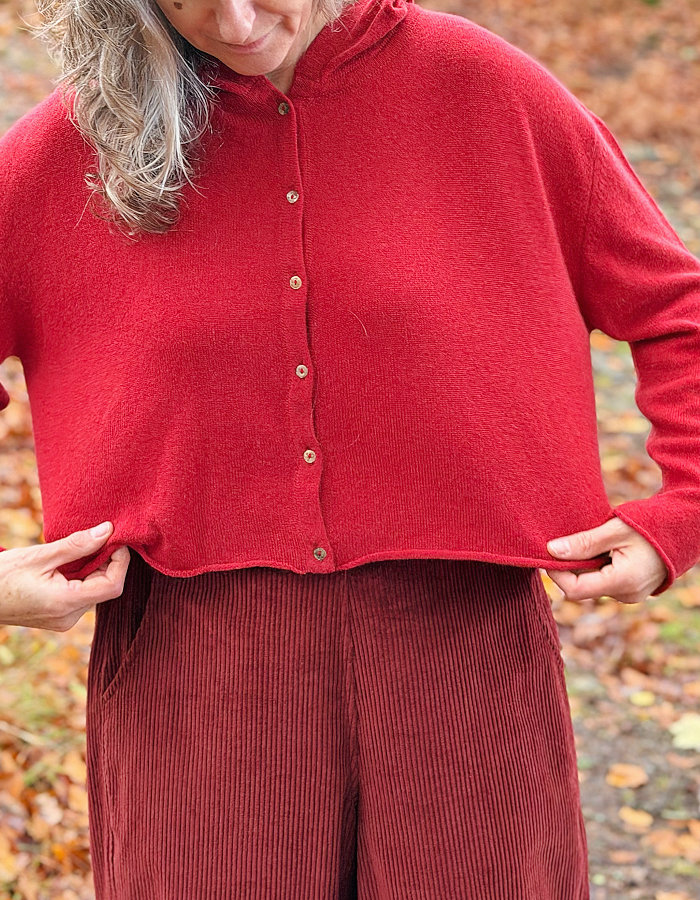 Ochre Elsi Hooded Cardigan in Rusty Red Cashmere & Lambswool