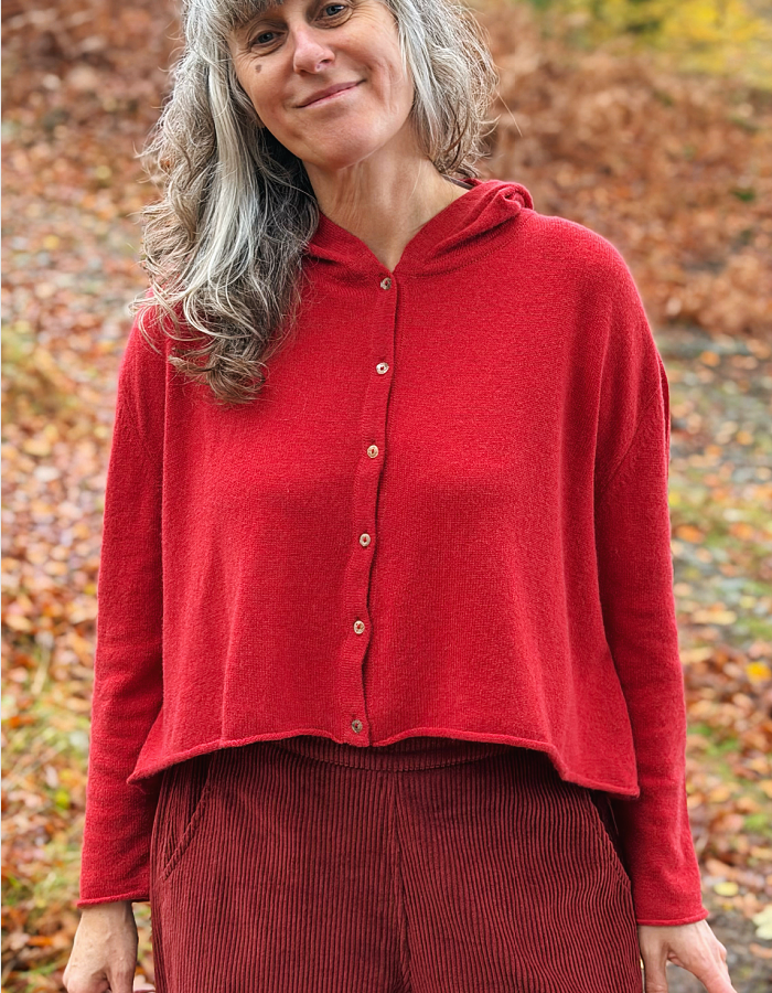 Ochre Elsi Hooded Cardigan in Rusty Red Cashmere & Lambswool