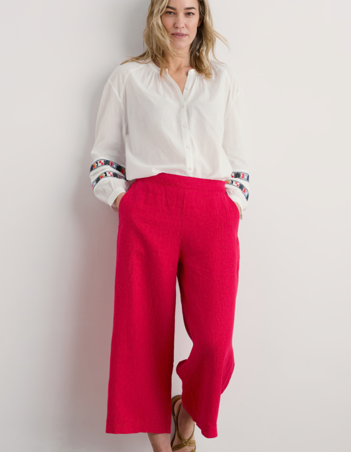 red linen wide leg culottes