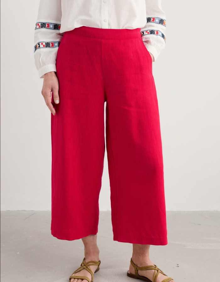 red linen wide leg culottes