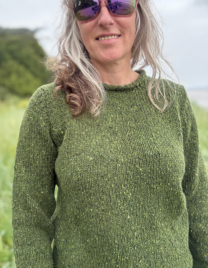 Fisherman out of Ireland Donegal Tweed Roll Neck Sweater in Shamrock
