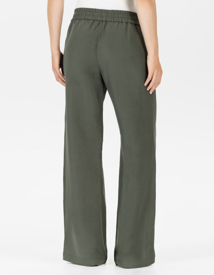 wide leg dark green linen viscose trousers