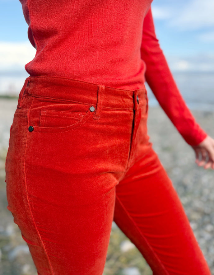 orange velvet slim fit jeans