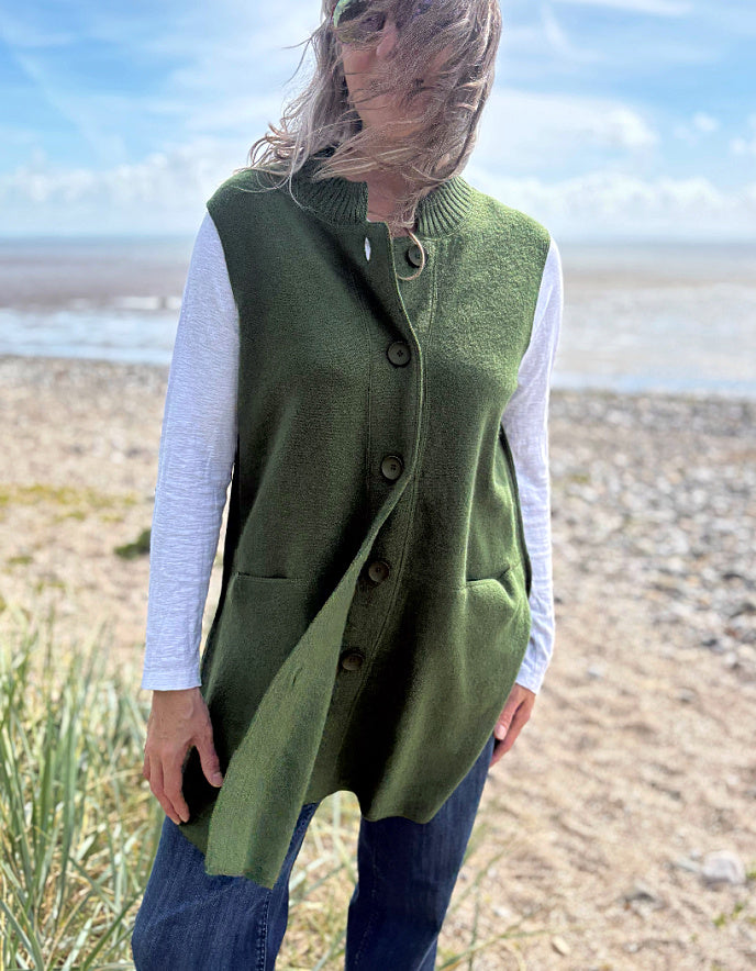 See Saw Boiled Wool Waistcoat in Green