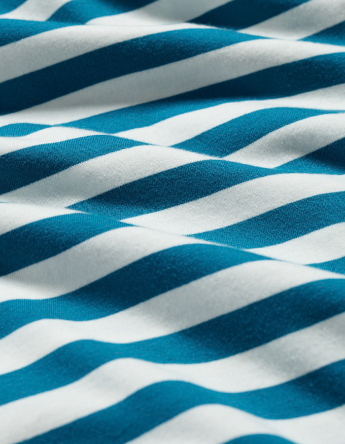 teal and white striped knee length T-shirt dress
