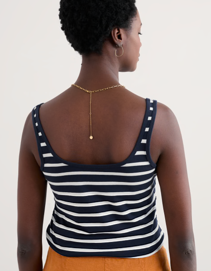 navy and white striped cotton jersey vest top