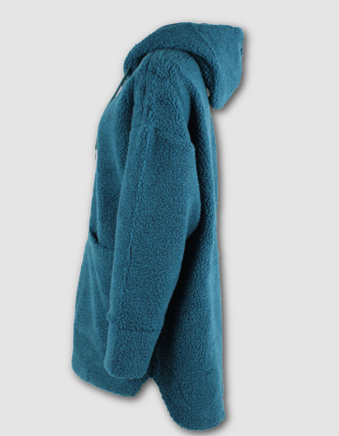 Blue fleece jacket on a light gray background