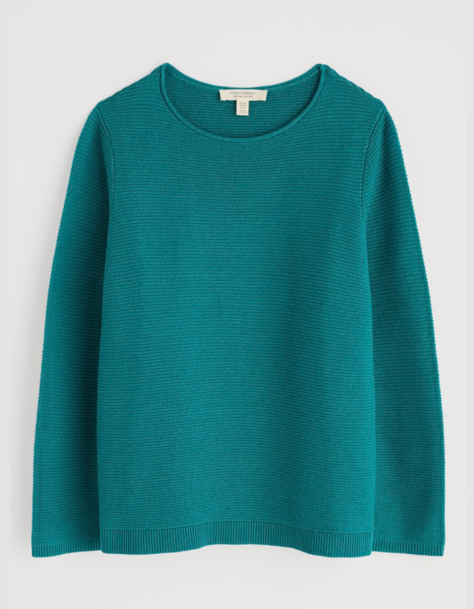 Teal sweater on a white background
