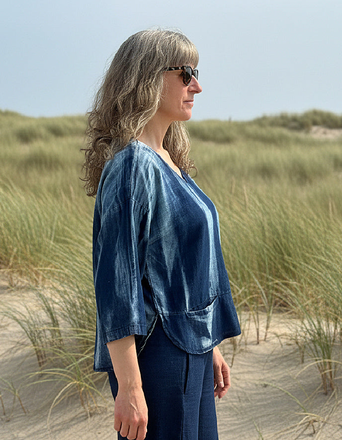 tie dye denim chambray boxy top