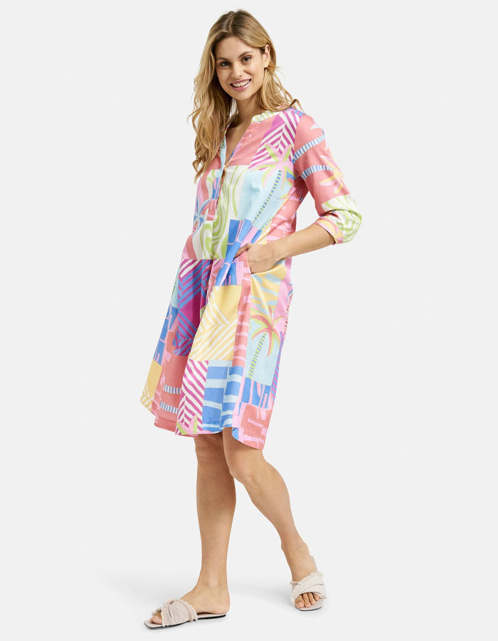 pastel bright tropical print loose fit cotton shirt dress