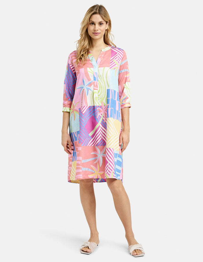 pastel bright tropical print loose fit cotton shirt dress