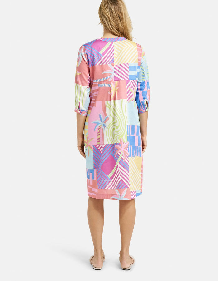pastel bright tropical print loose fit cotton shirt dress