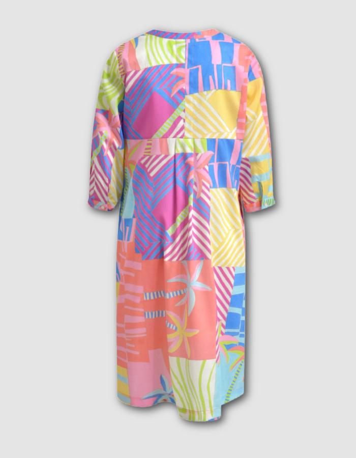 pastel bright tropical print loose fit cotton shirt dress