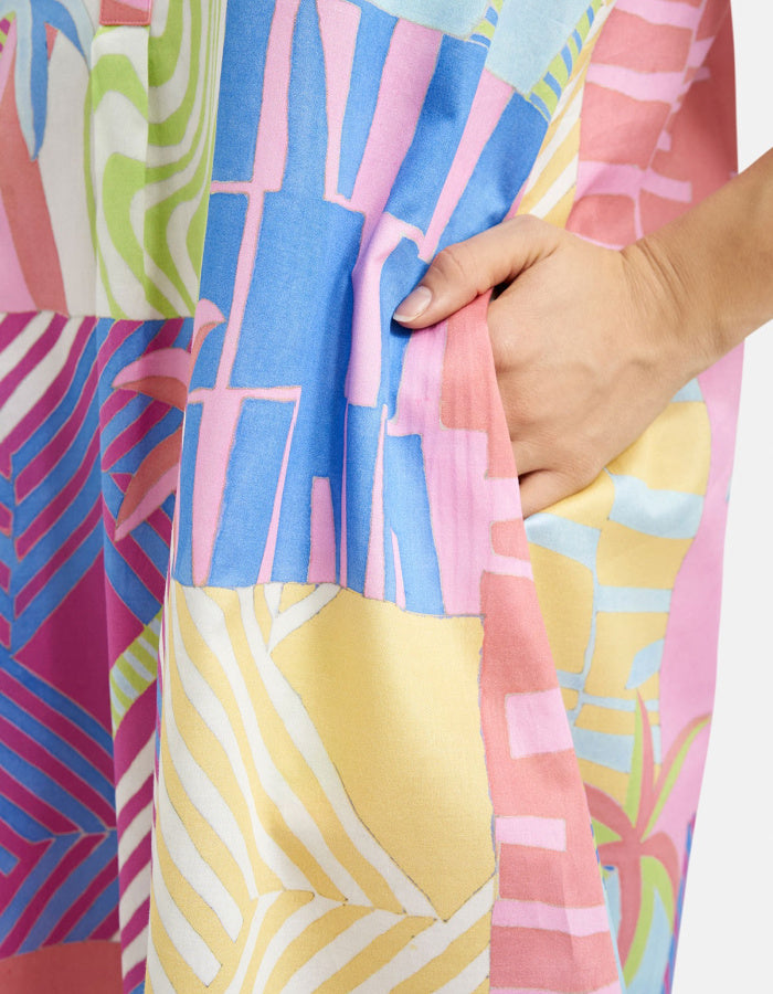 pastel bright tropical print loose fit cotton shirt dress
