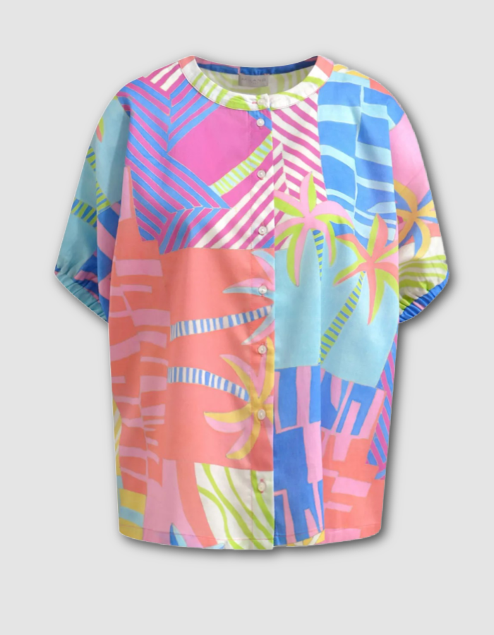 oversized cotton blouse with tropical print inn pastel bright shade