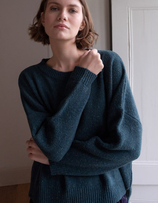 teal donegal tweed oversized boxy fit sweater