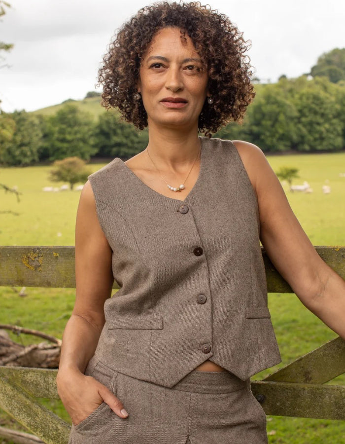 Chalk Wendy Waistcoat in Chestnut Tweed