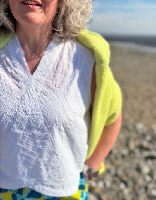 white broderie cotton sleeves sun top