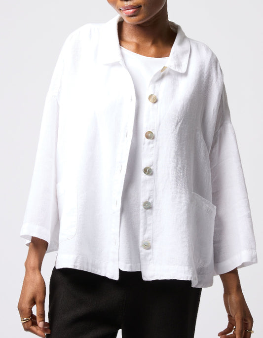 white linen boxy wide fit jacket